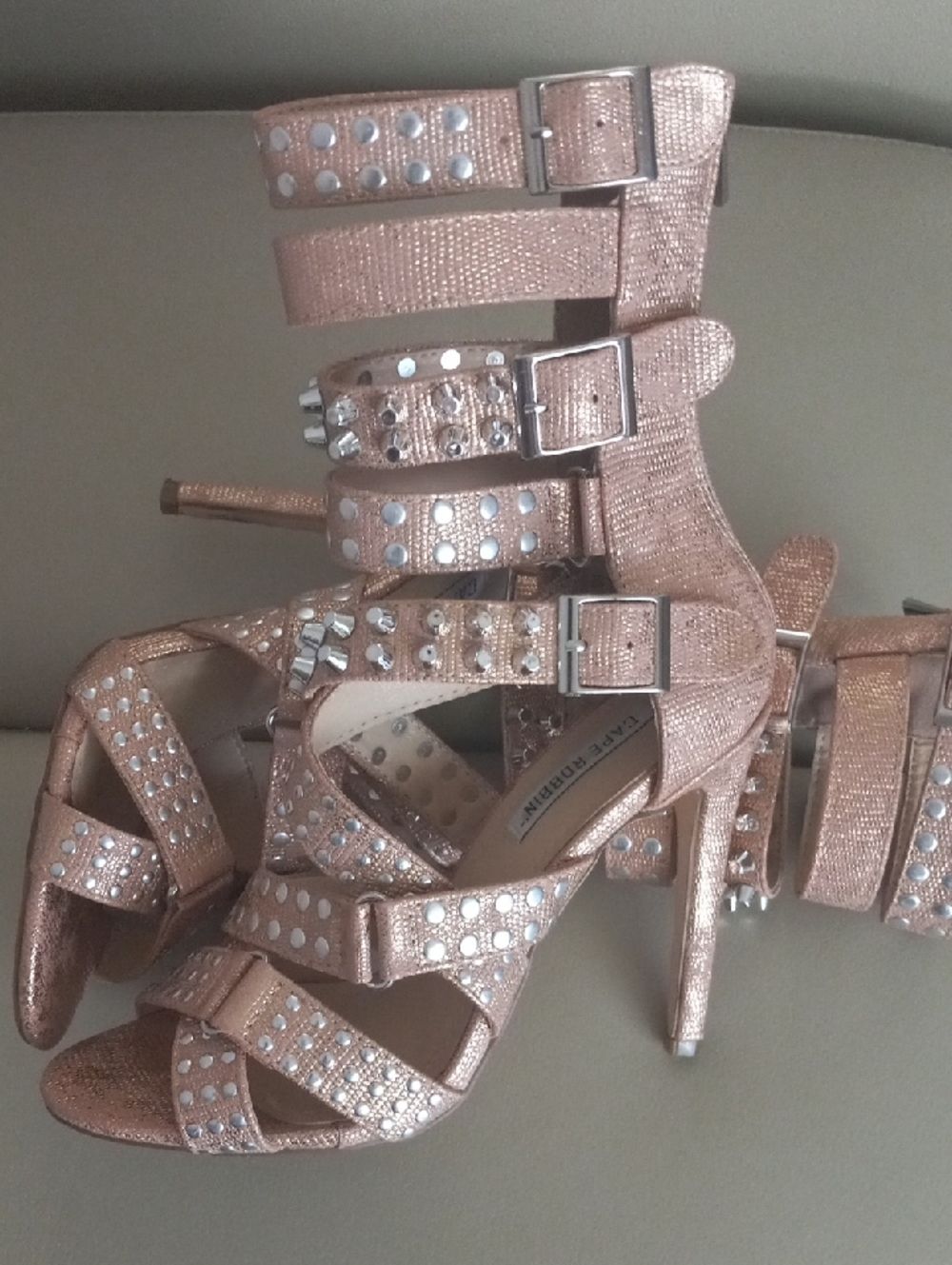 Cape Robbin Rose Gold Studded Strappy Gladiator Heels Gladiator Style Size 5.5M
